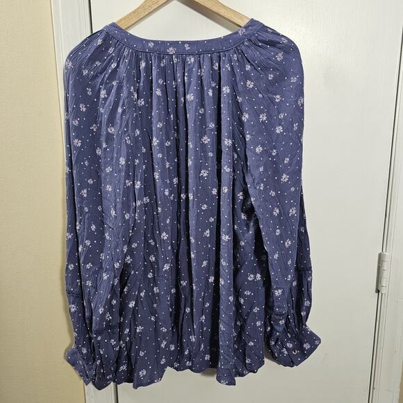 Womens Button Top 2X Purple Boho Peasant Floral Gauzy Career Office Bloomcore - Picture 6 of 7